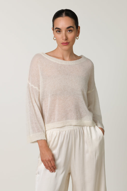 Willow Boxy Sheer Sweater | Ivory | Alpaca Blend