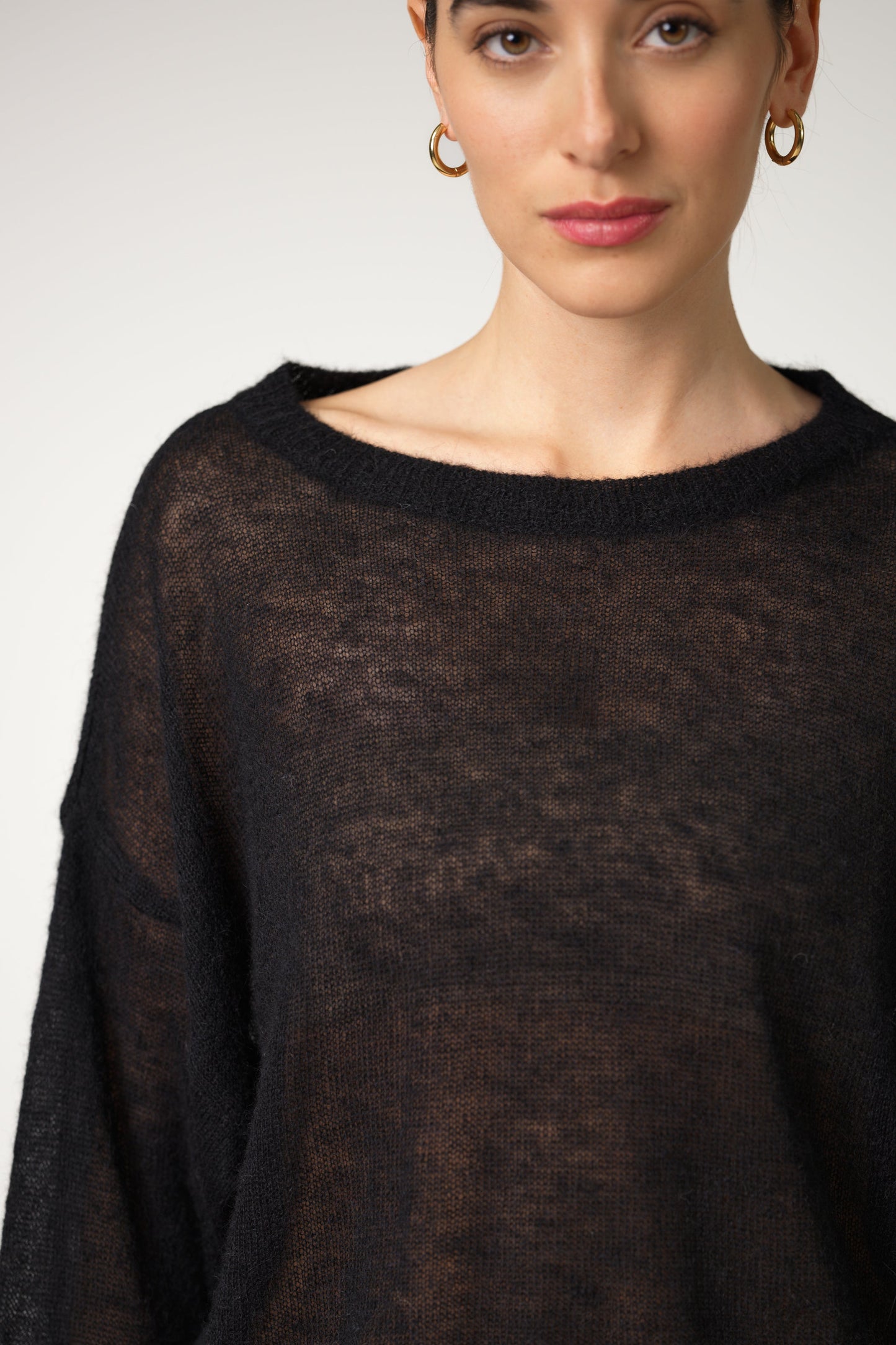 Willow Boxy Sheer Sweater | Black | Alpaca Blend