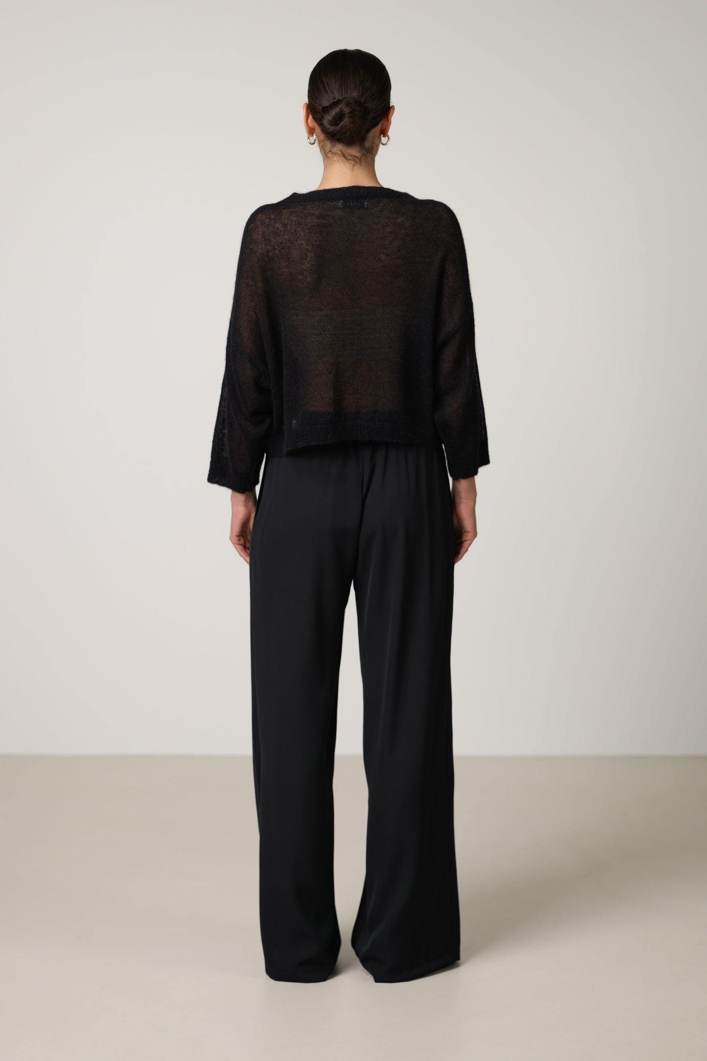 Willow Boxy Sheer Sweater | Black | Alpaca Blend