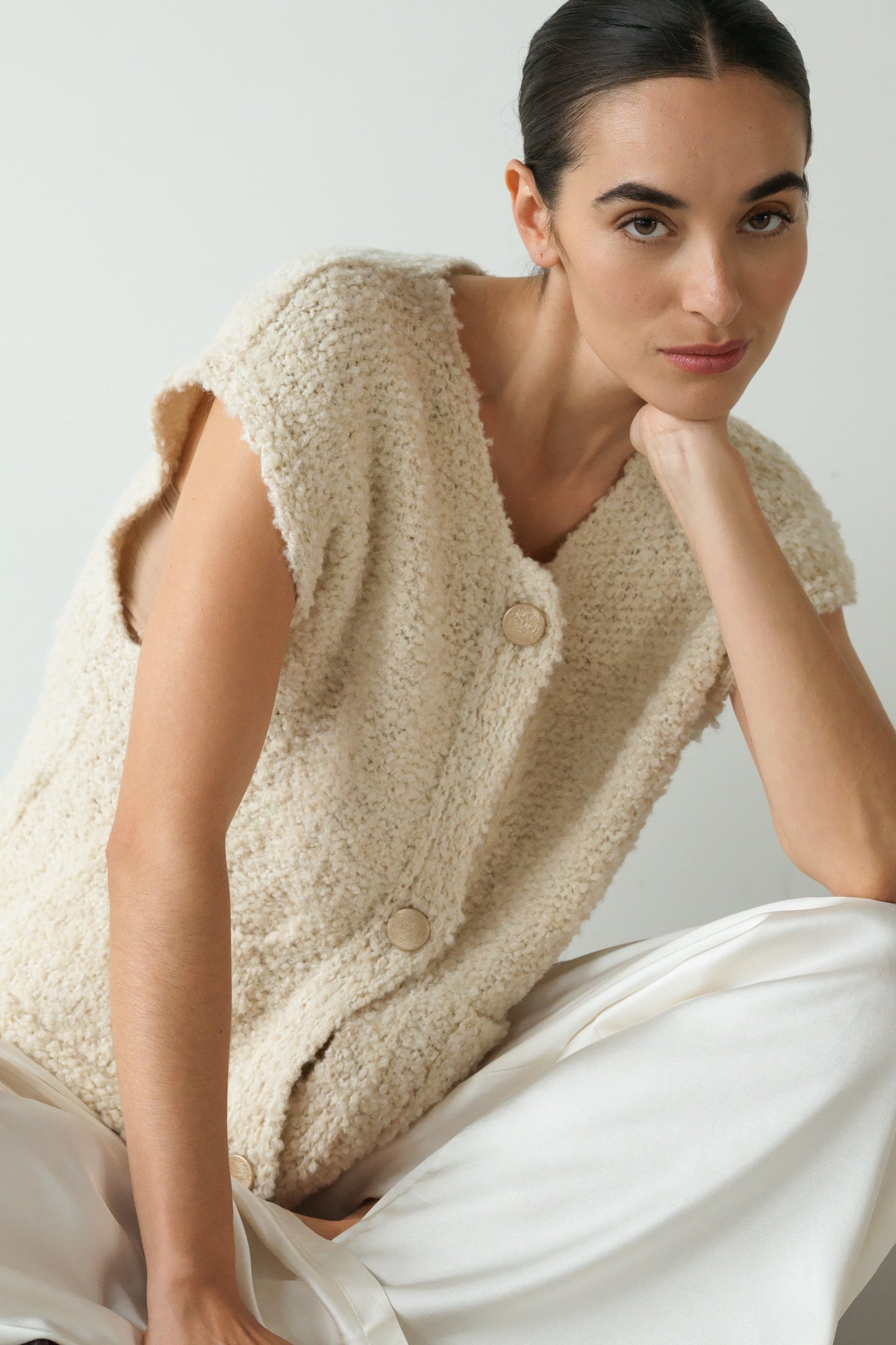 Josie Knitted Gilet | Light Beige