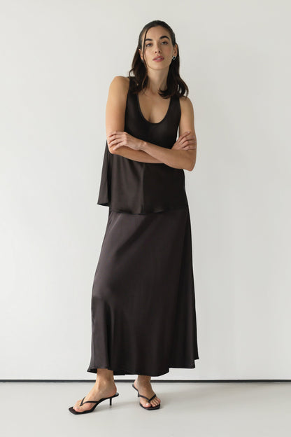 Camilla Bias Satin Skirt | Espresso Brown