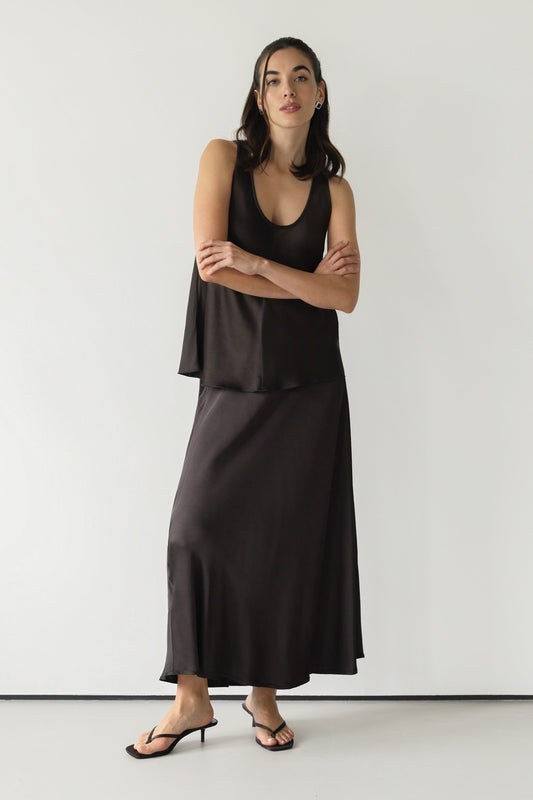 Camilla Bias Satin Skirt | Espresso Brown