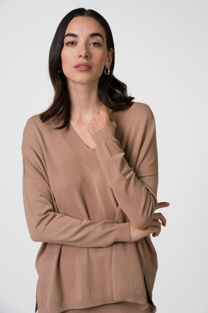 Layla V Neck Sweater | Chestnut Brown | Fine Knit