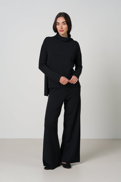 Kaia Elastic Waist Pants | Black | Fine Knit