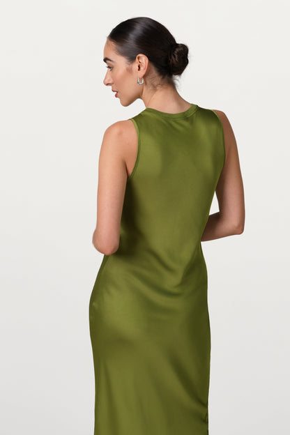 Sabrina Sleeveless Satin Dress | Olive Green