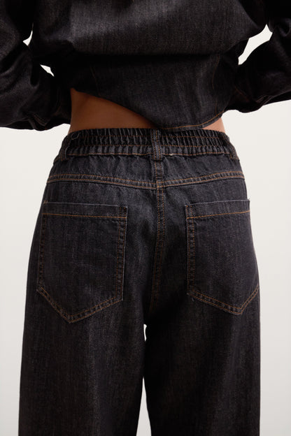 Aspen Barrel-Leg Elastic Waist Jeans | Dark Denim
