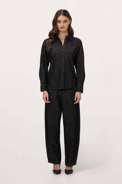 Aspen Barrel-Leg Elastic Waist Jeans | Dark Denim