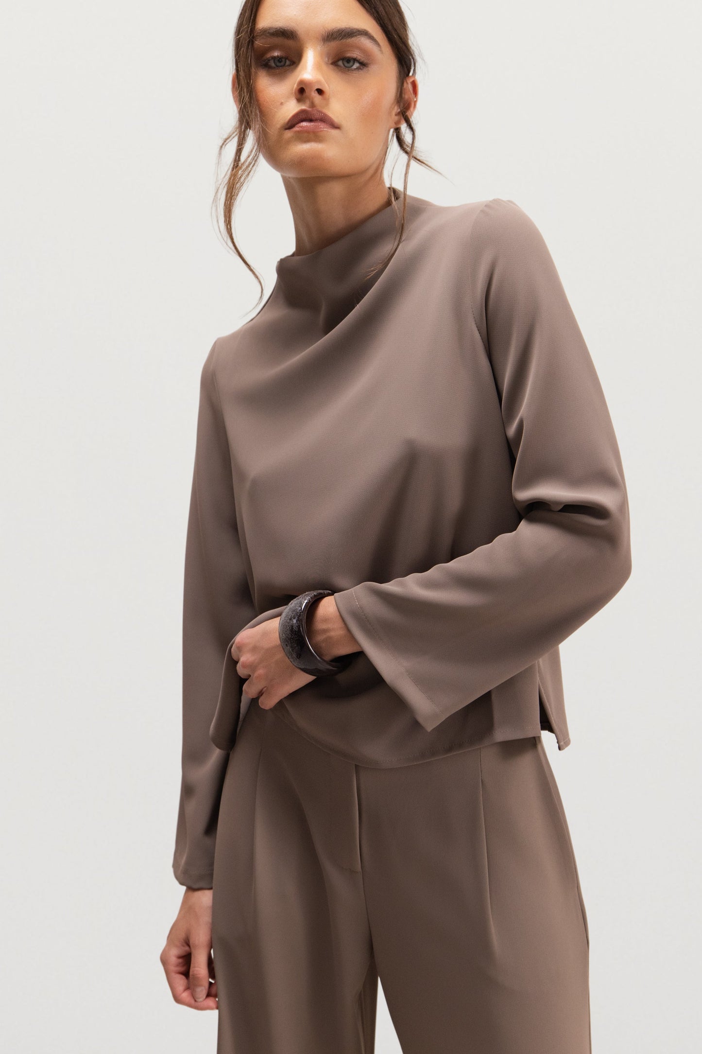 Lana High Neck Top | Taupe