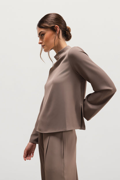 Lana High Neck Top | Taupe