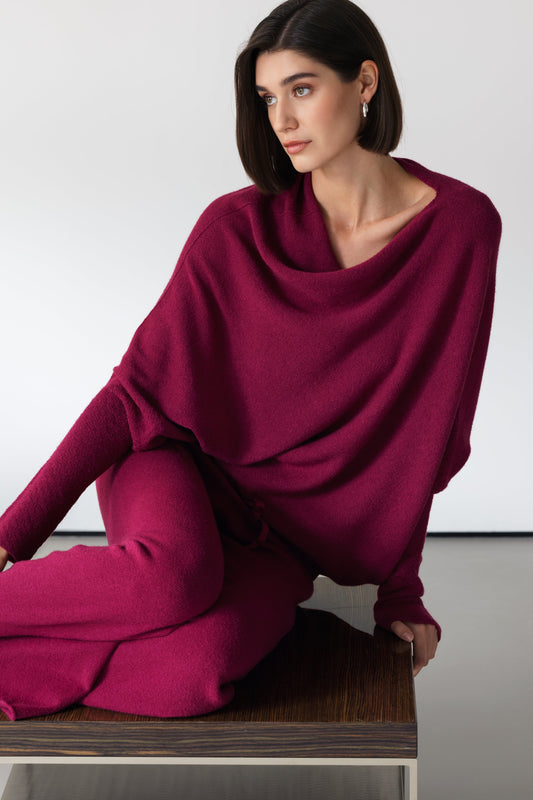 Asymmetric Draped | Burgundy | Seamless Knit