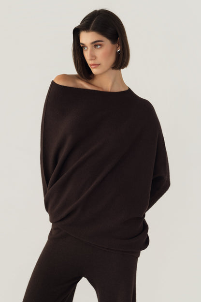 Asymmetric Draped | Espresso Brown | Seamless Knit