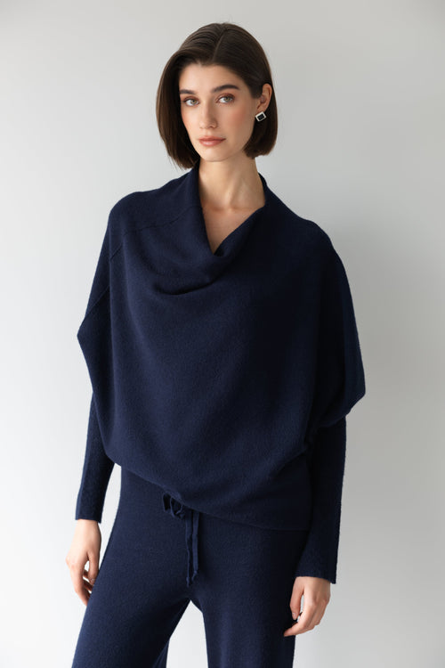 Asymmetric Draped | Navy | Seamless Knit