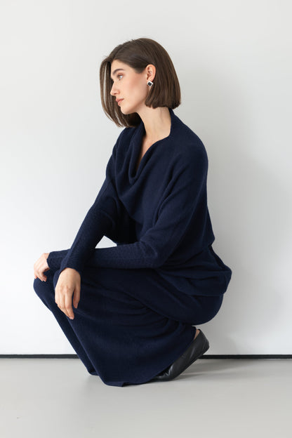 Asymmetric Draped | Navy | Seamless Knit