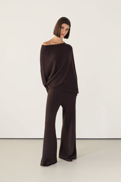 Asymmetric Draped | Espresso Brown | Seamless Knit