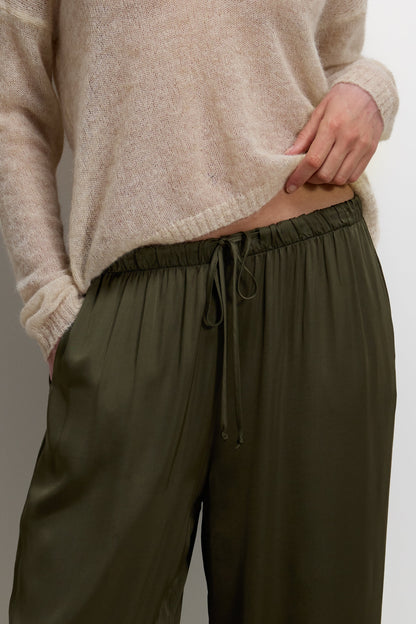 Corin Elastic Waist Satin Trousers | Khaki