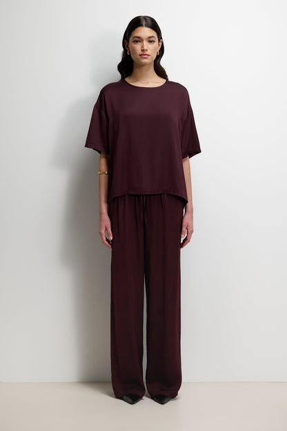 Corin Elastic Waist Satin Trousers | Amethyst Plum