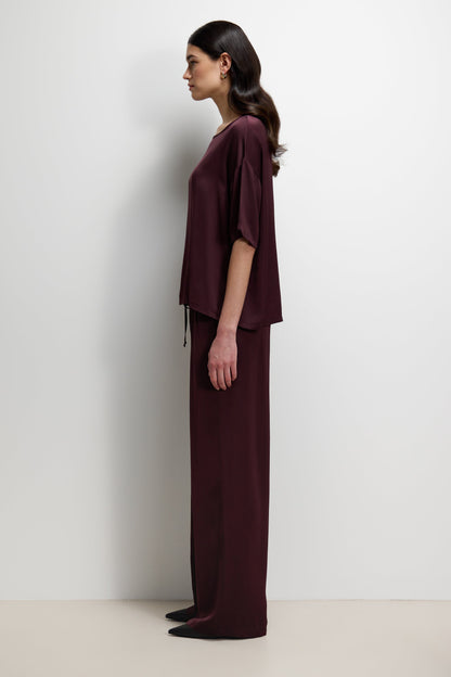 Corin Elastic Waist Satin Trousers | Amethyst Plum