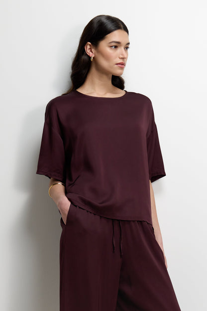 Mila Back Slit Satin Top | Amethyst Plum