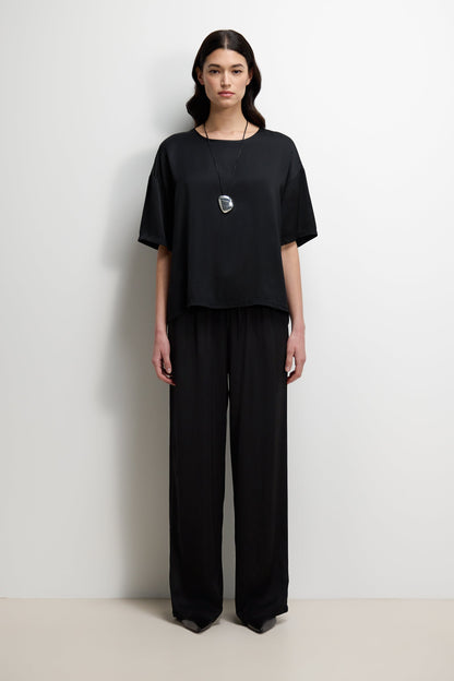 Corin Elastic Waist Satin Trousers | Black