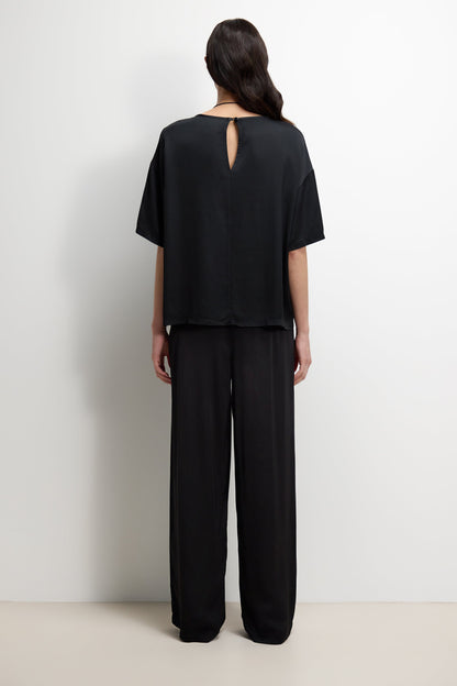 Corin Elastic Waist Satin Trousers | Black