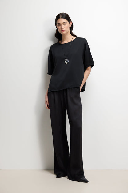 Mila Back Slit Satin Top | Black