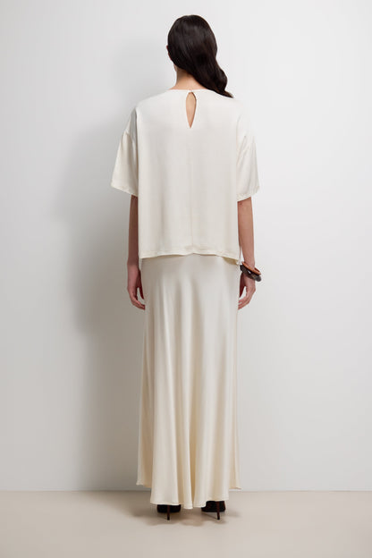 Mila Back Slit Satin Top | Ivory