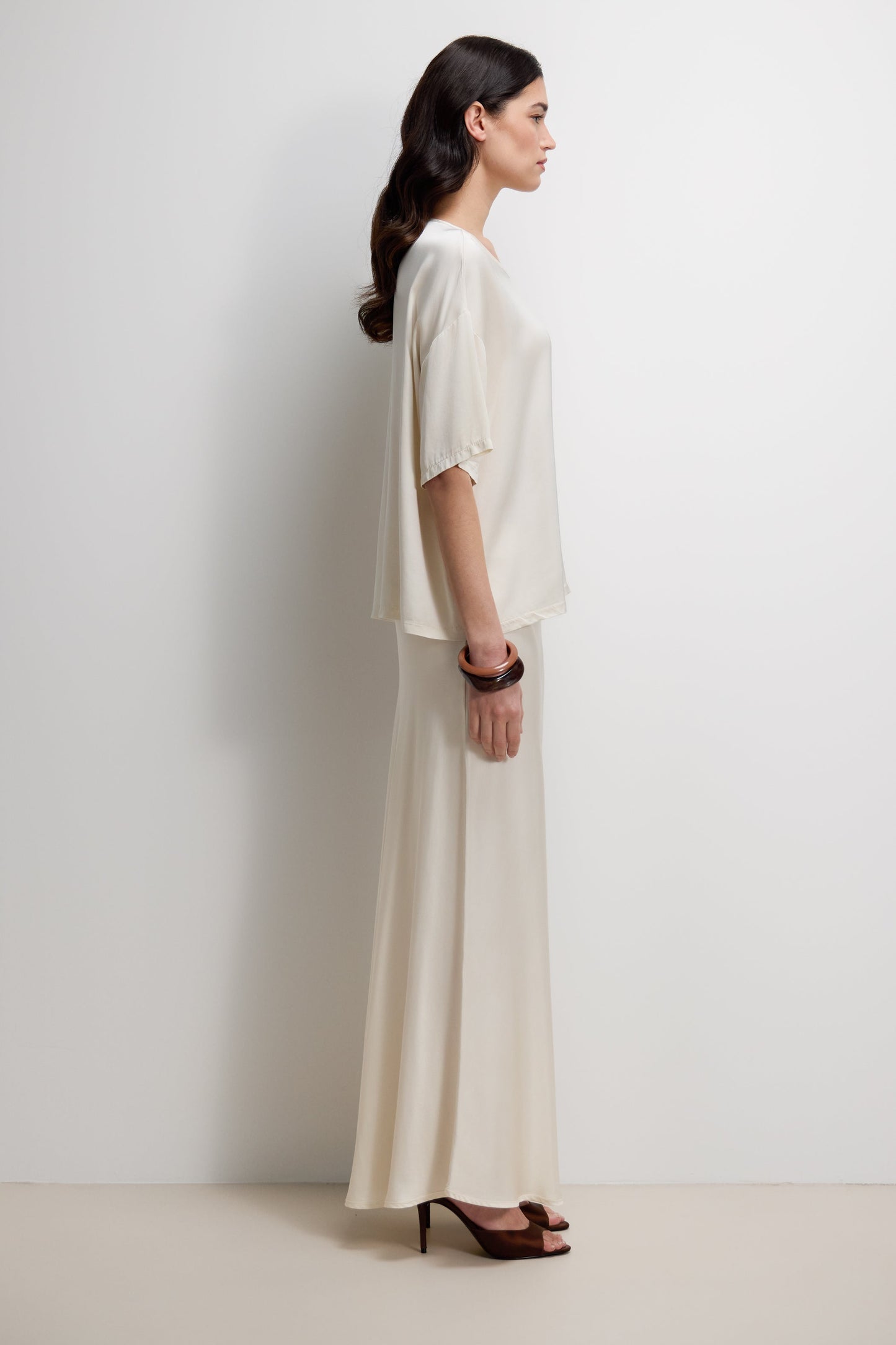 Camilla Bias Satin Skirt | Ivory