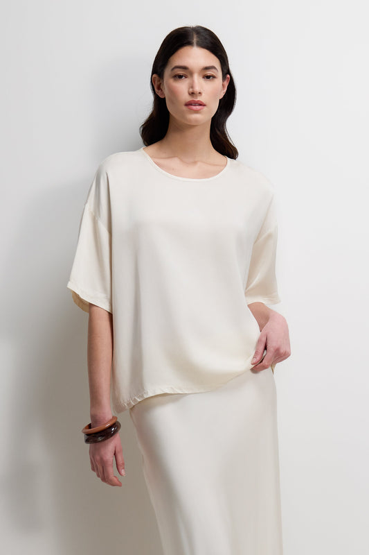 Mila Back Slit Satin Top | Ivory