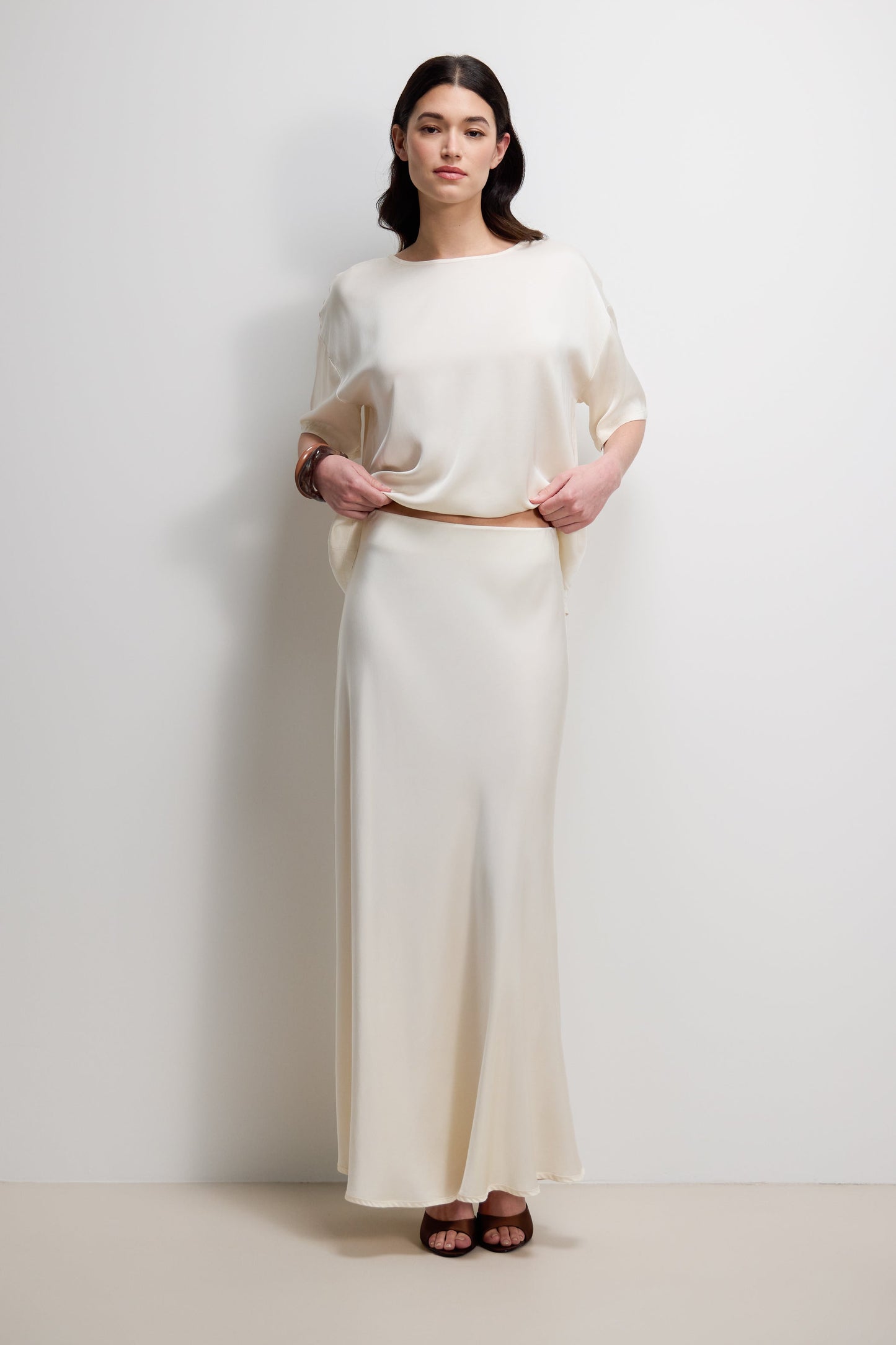 Camilla Bias Satin Skirt | Ivory