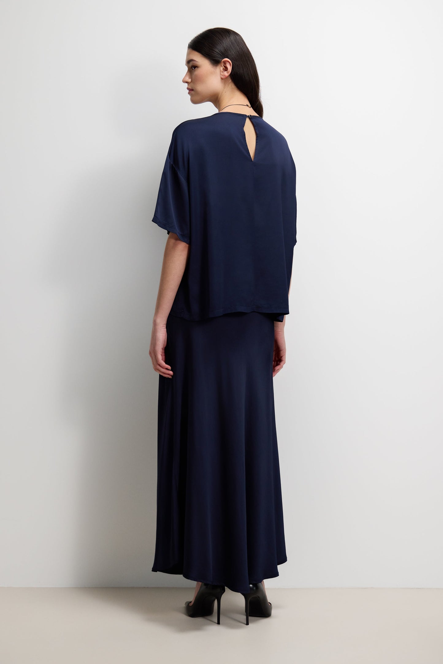 Camilla Bias Satin Skirt | Navy