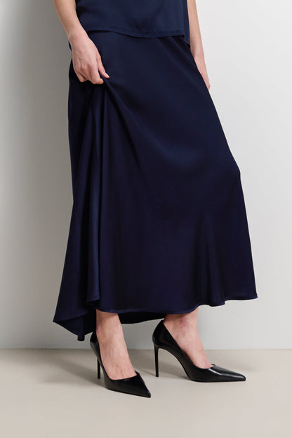 Camilla Bias Satin Skirt | Navy