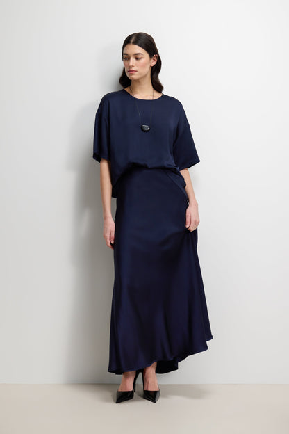 Camilla Bias Satin Skirt | Navy