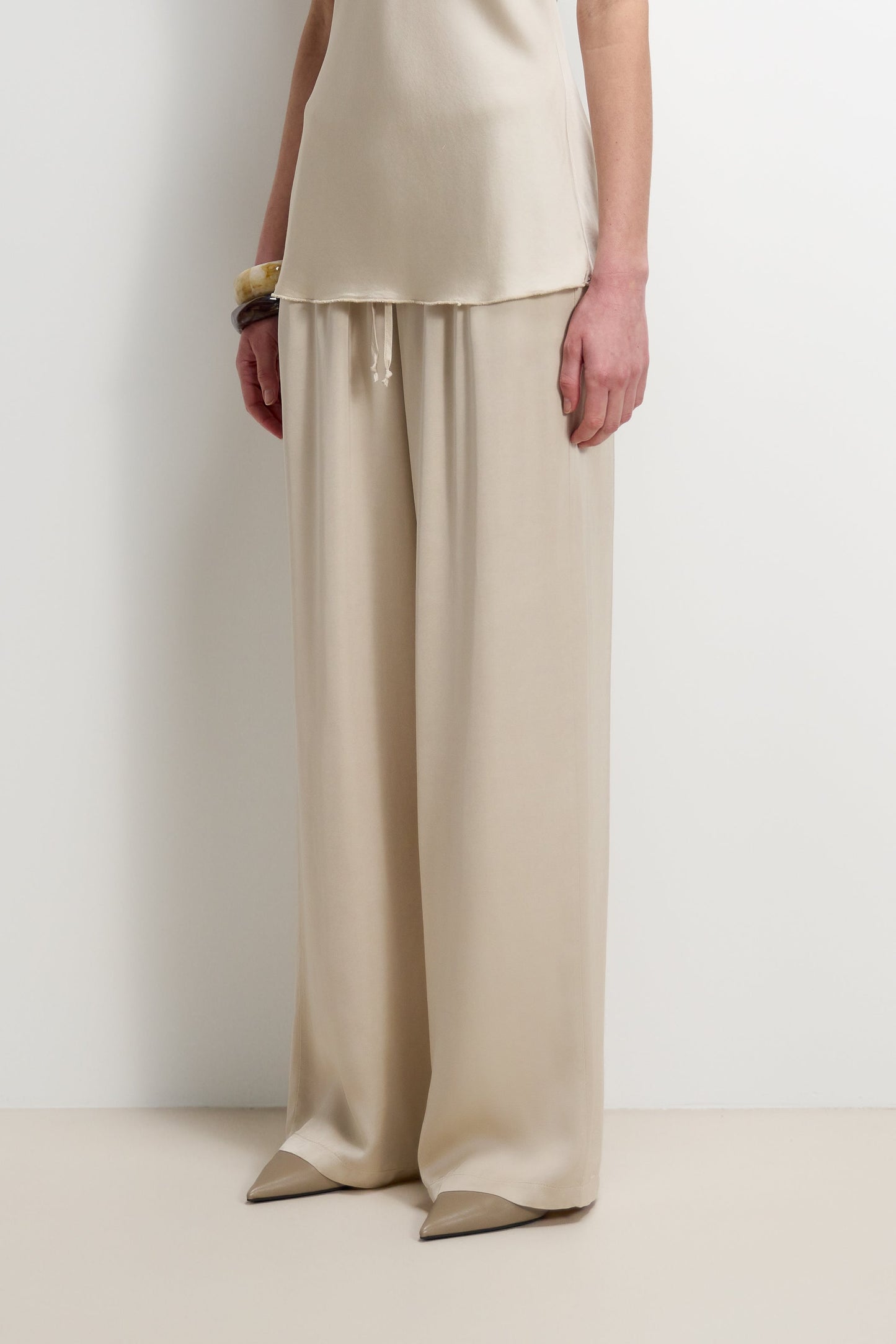 Corin Elastic Waist Satin Trousers | Light Beige