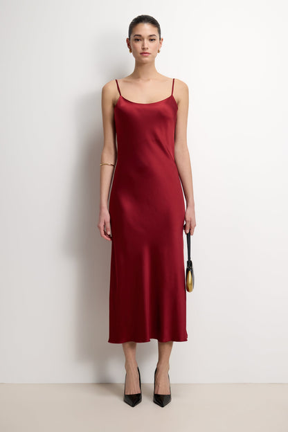 Vionne Strappy Satin Dress | Carmine