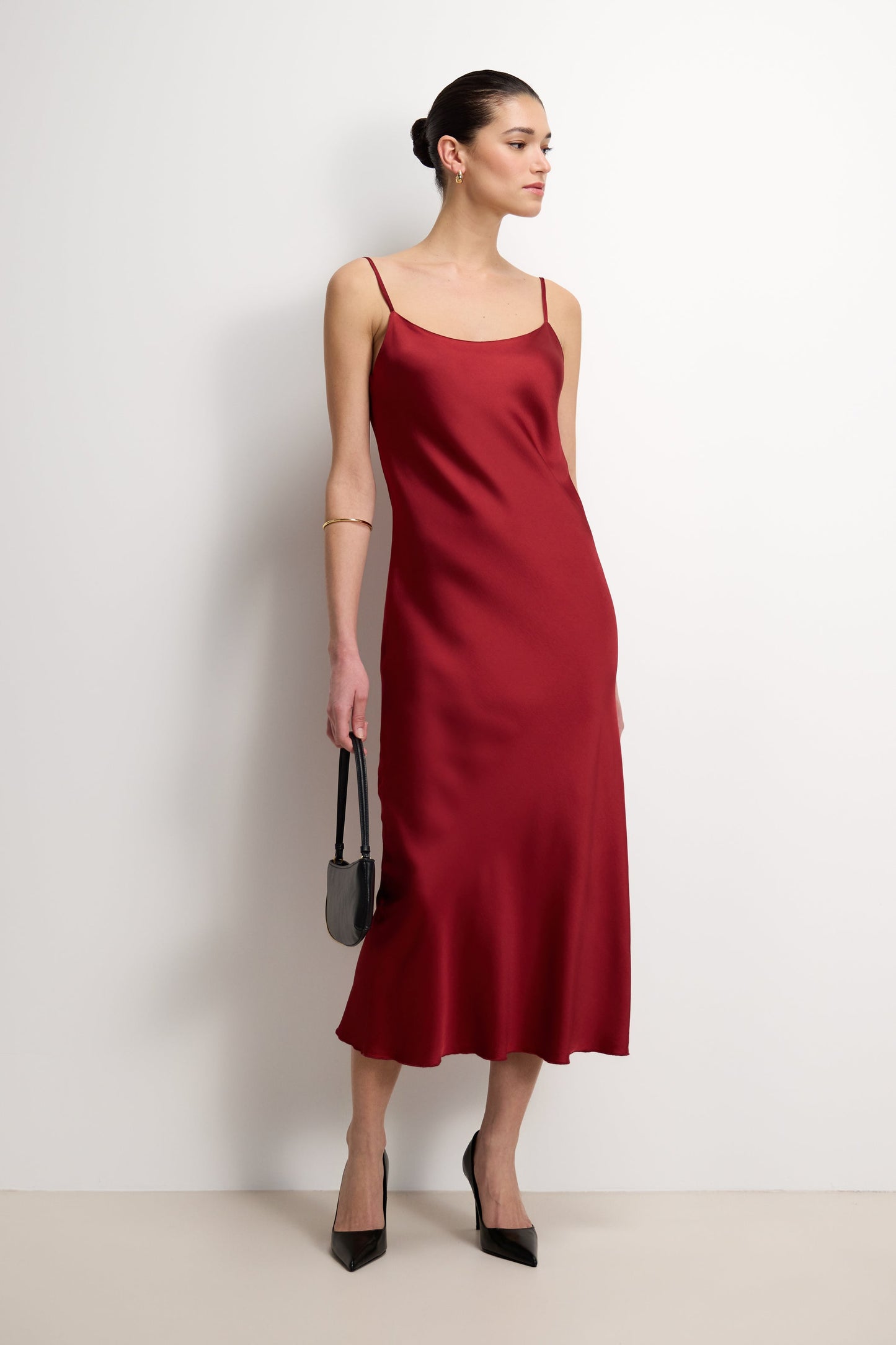 Vionne Strappy Satin Dress | Carmine
