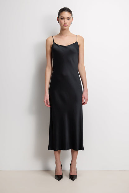 Vionne Strappy Satin Dress | Black