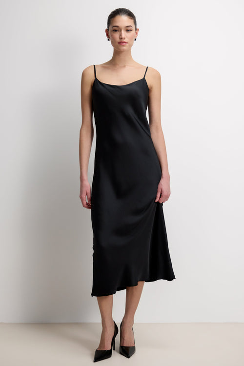 Vionne Strappy Satin Dress | Black