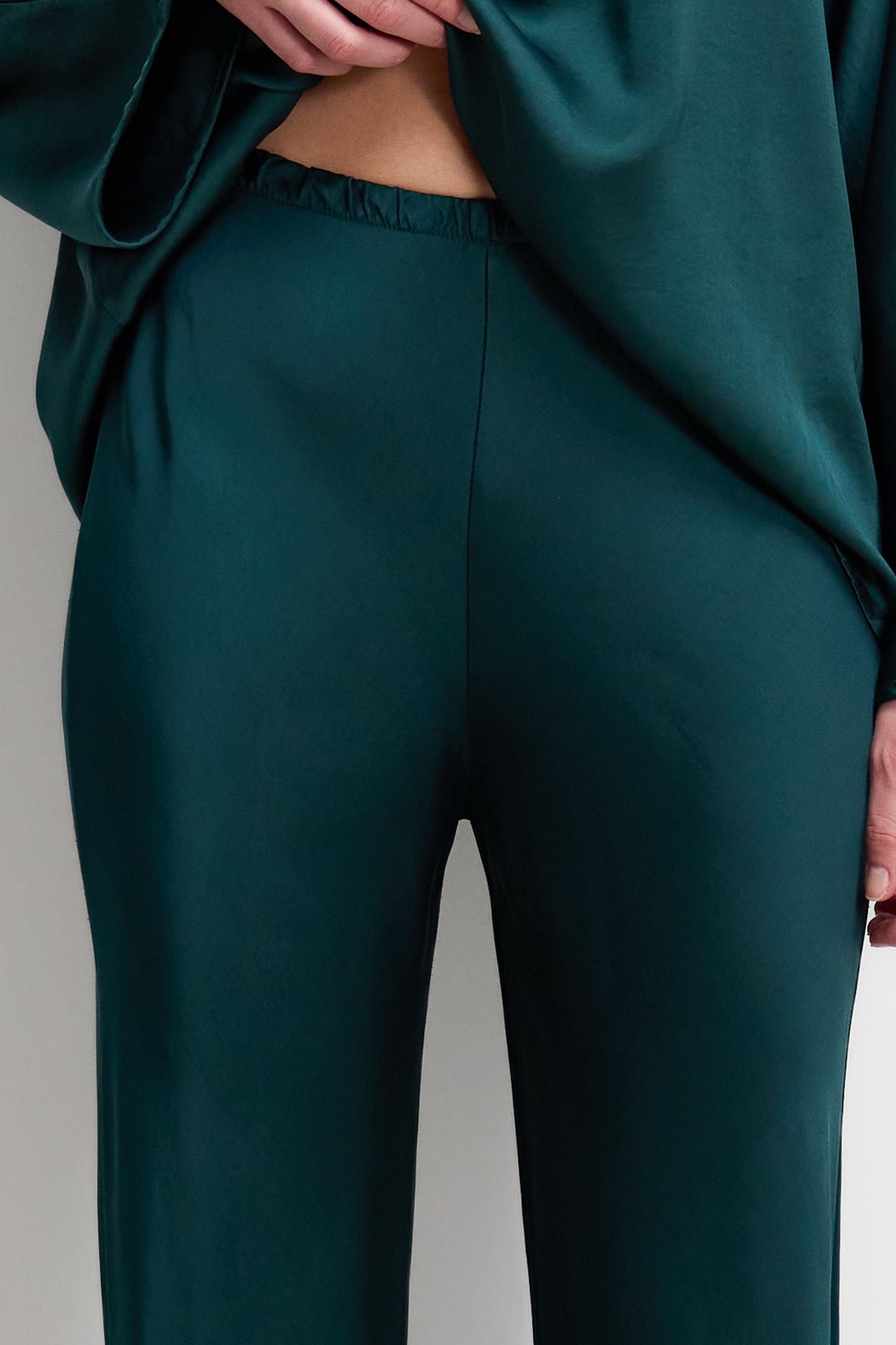 Genet Elastic Waist Bias Satin Trousers | Teal