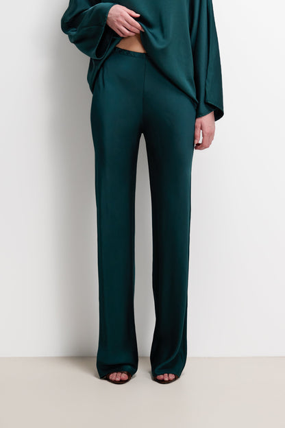Genet Elastic Waist Bias Satin Trousers | Teal