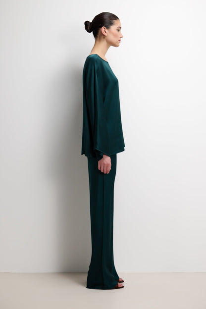 Genet Elastic Waist Bias Satin Trousers | Teal