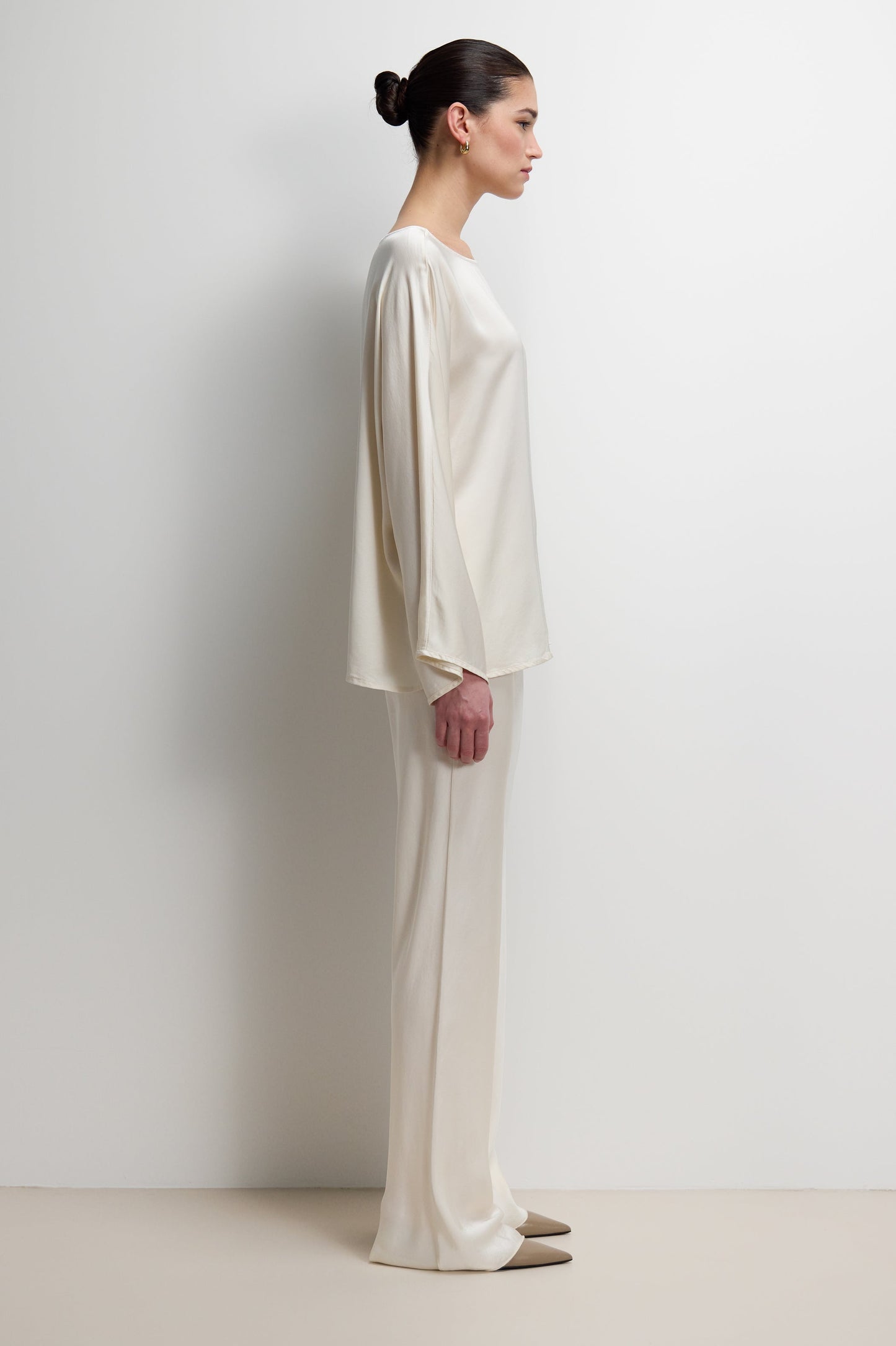 Genet Elastic Waist Bias Satin Trousers | Ivory