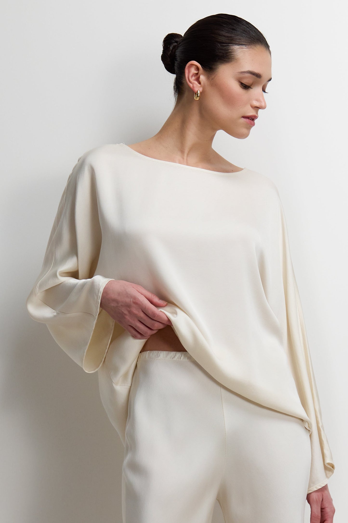 Genet Elastic Waist Bias Satin Trousers | Ivory