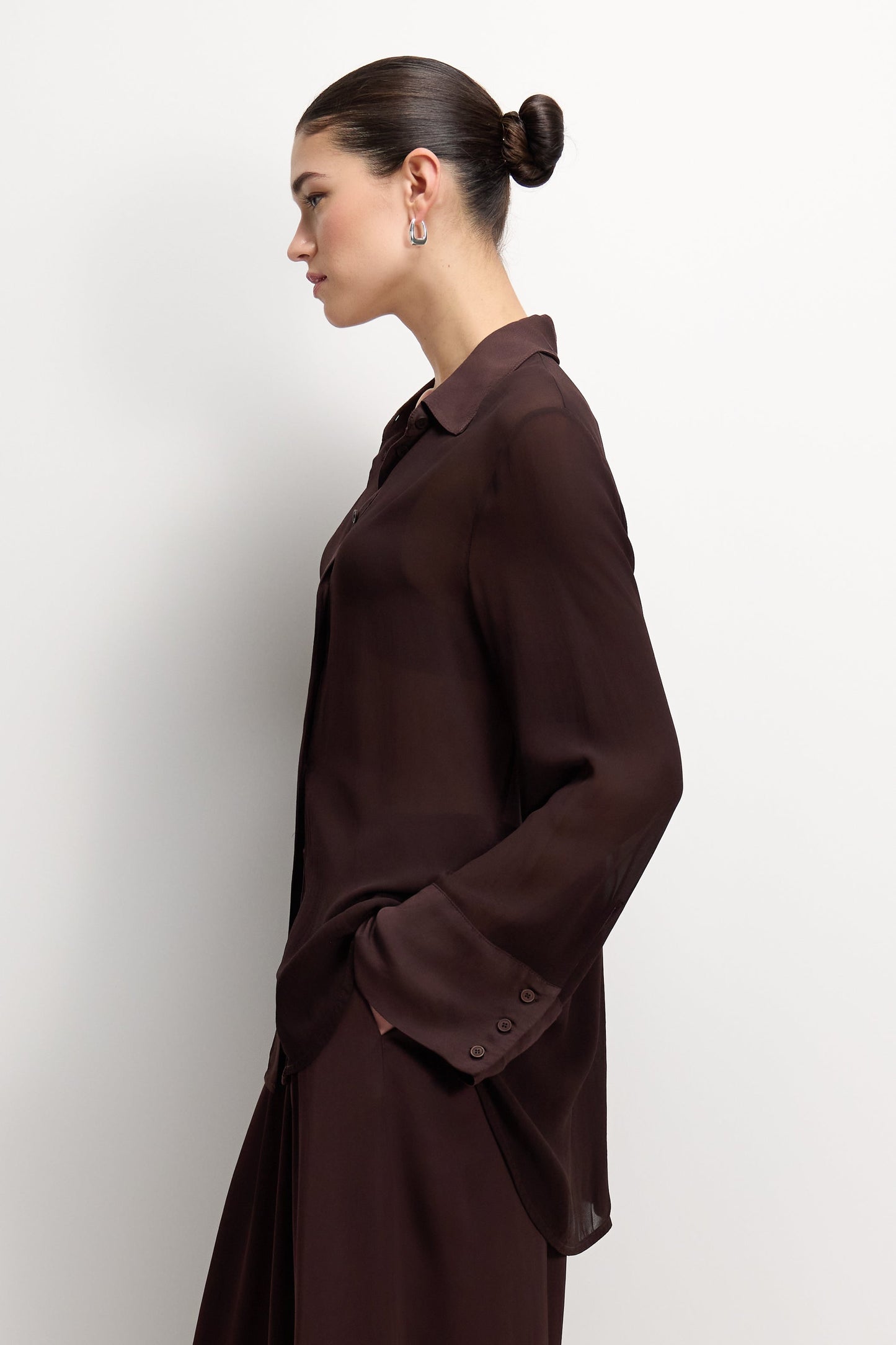 Francesca Sheer Shirt | Espresso Brown Moire