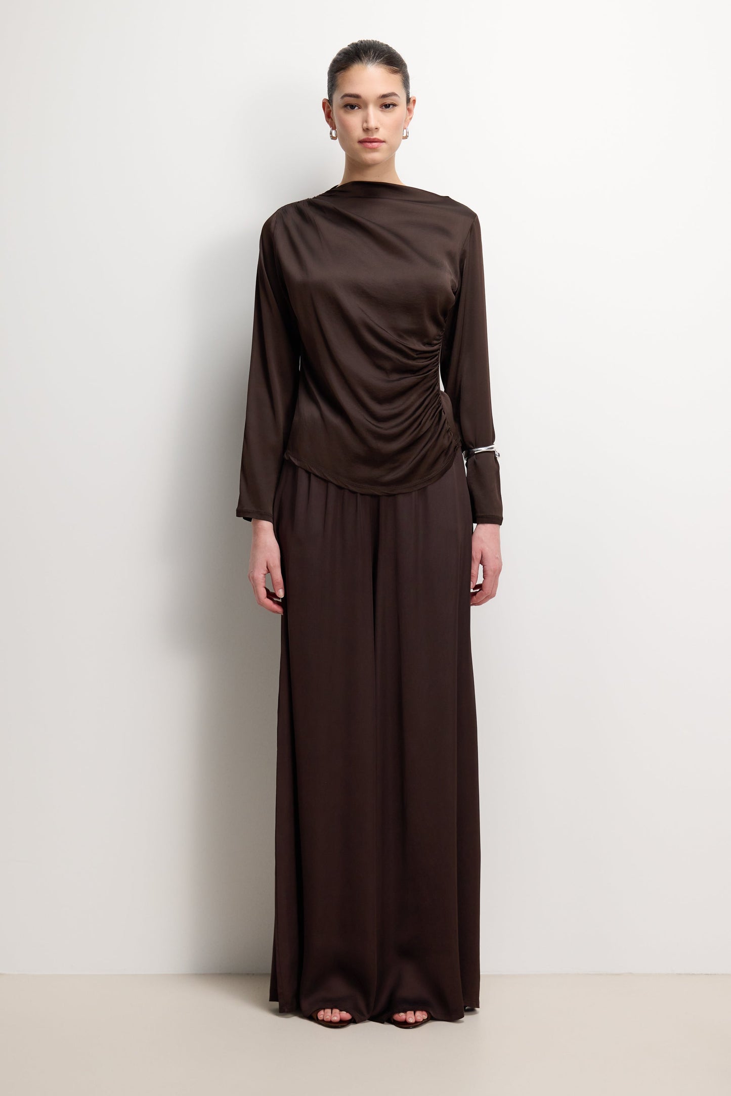 Allegra Asymmetric Long Sleeve Top | Espresso Brown