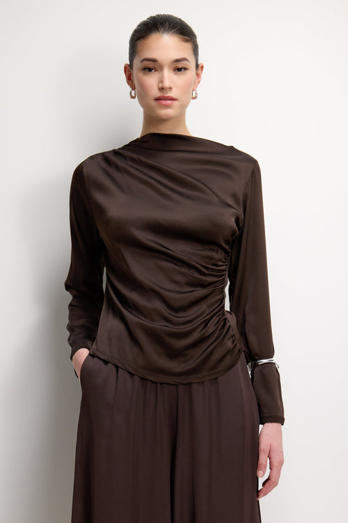 Allegra Asymmetric Long Sleeve Top | Espresso Brown