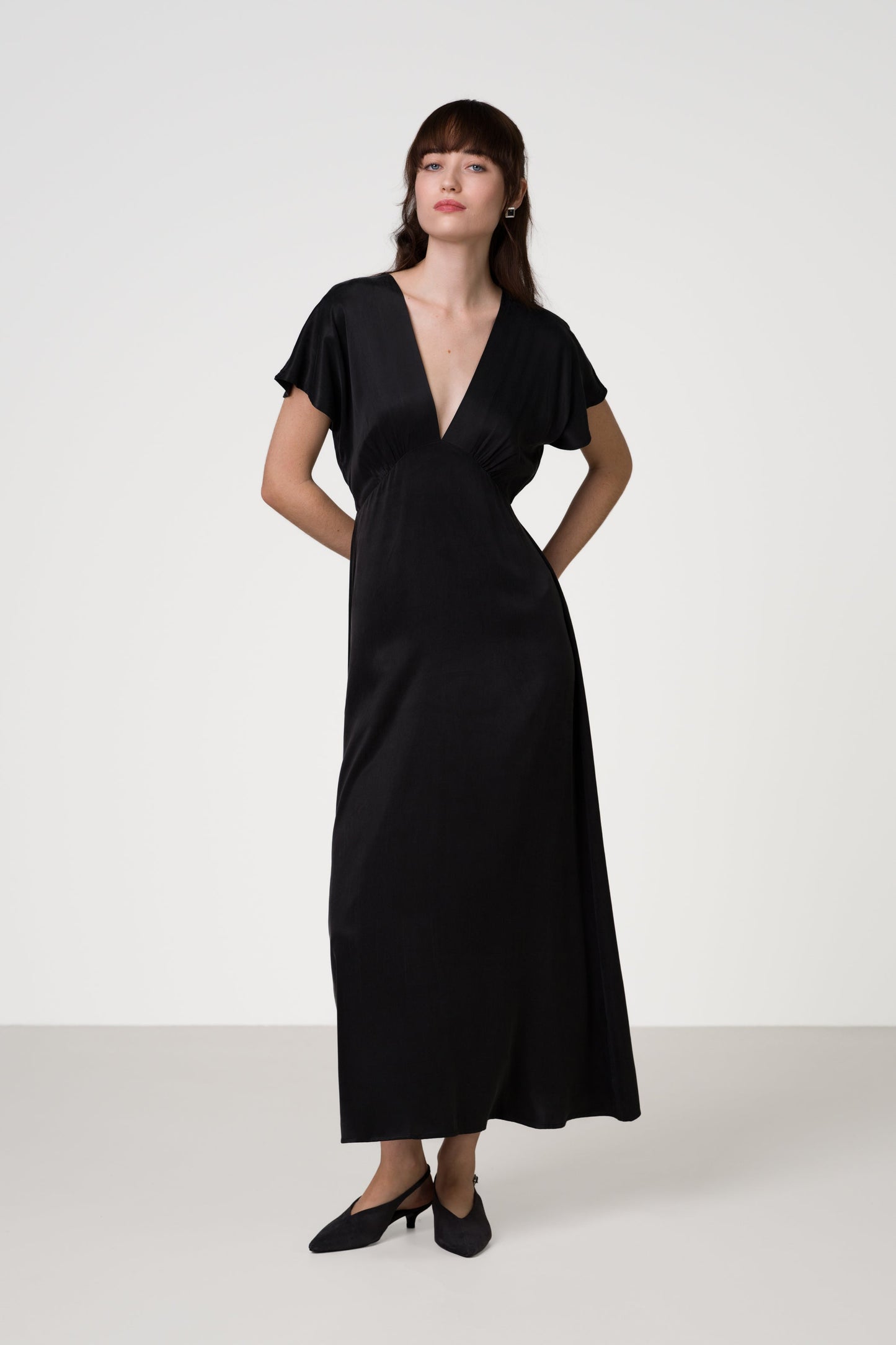 Cressida V Neck Cupro Dress | Black