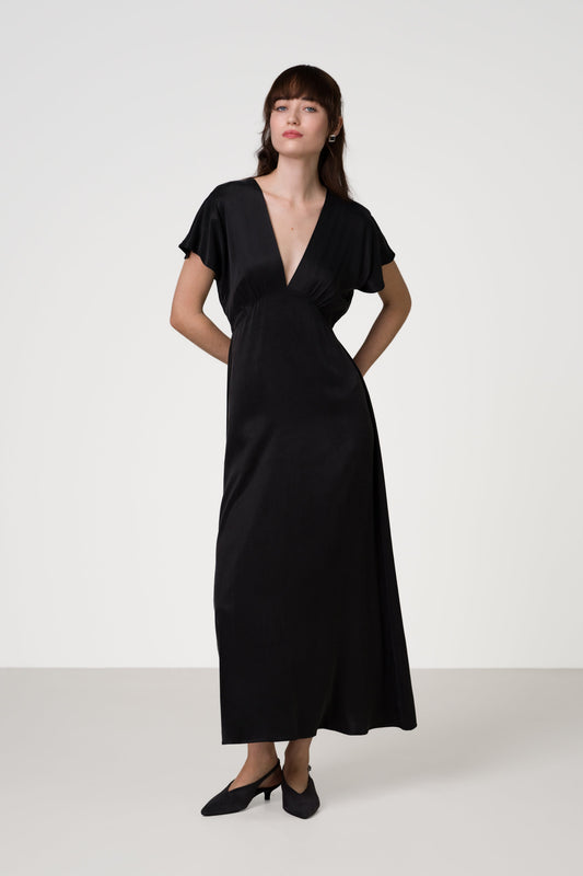 Cressida V Neck Cupro Dress | Black