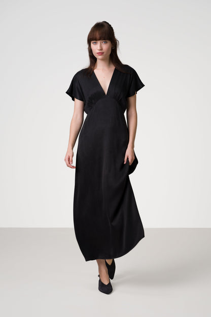 Cressida V Neck Cupro Dress | Black