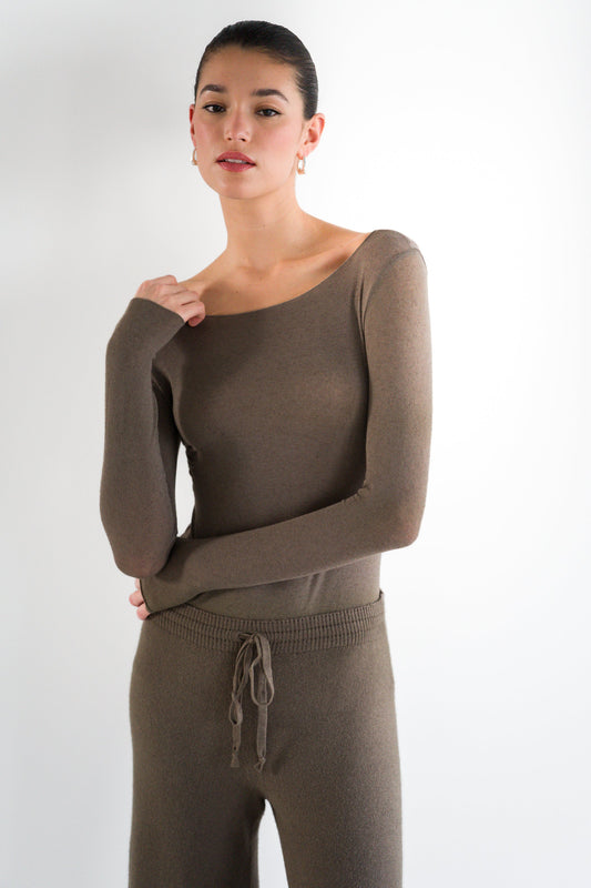 Mae Featherweight Boatneck Top | Mink | Modal-Cashmere