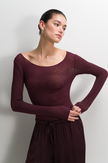 Mae Featherweight Boatneck Top | Amethyst Plum | Modal-Cashmere